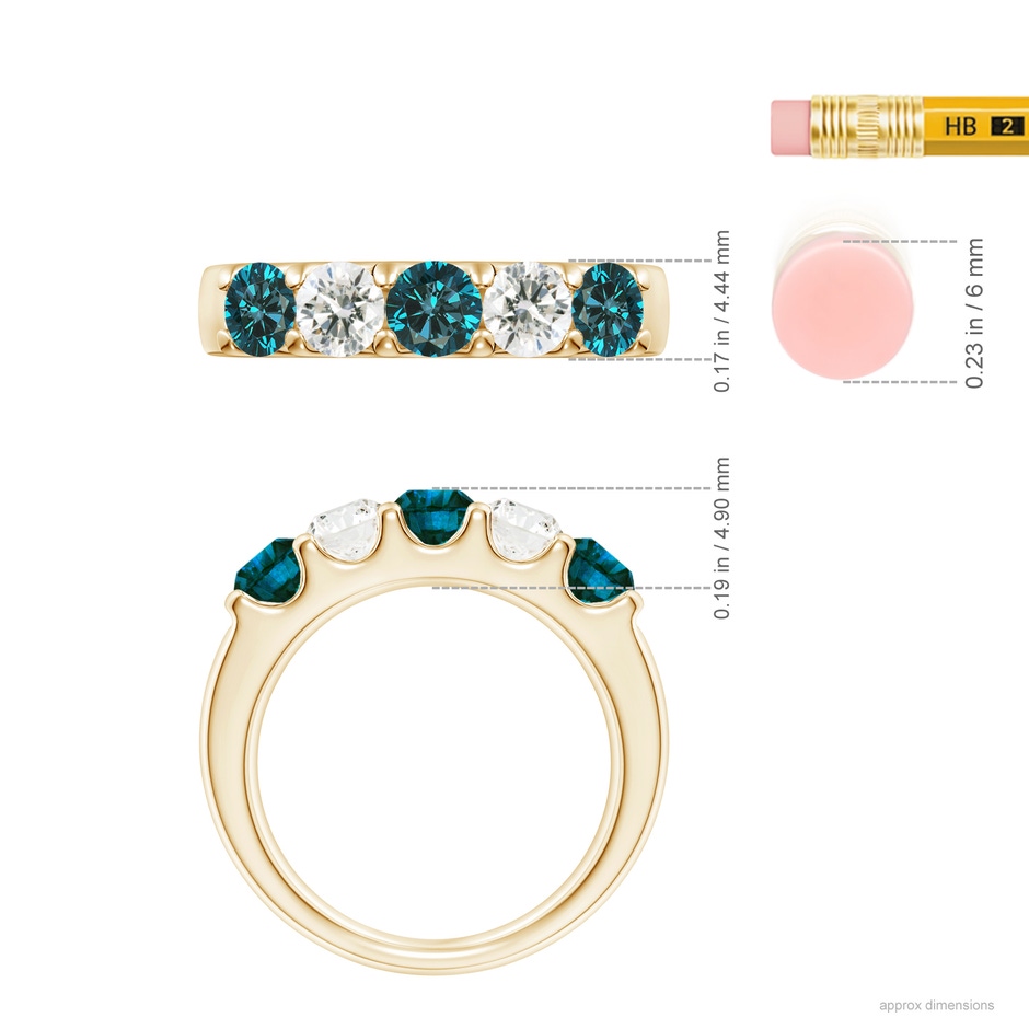 4.2mm AA Prong-Set White and Enhanced Blue Diamond Half Eternity Ring in Yellow Gold ruler