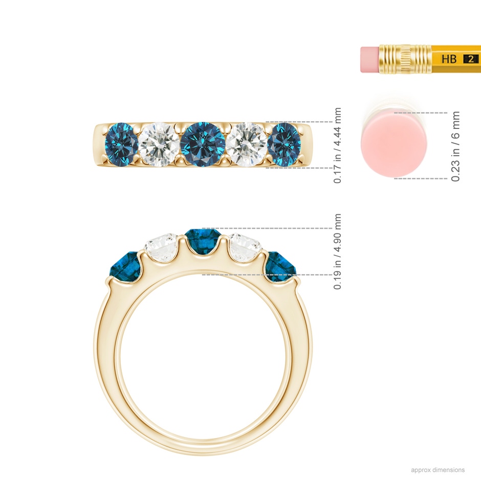 4.2mm AAA Prong-Set White and Enhanced Blue Diamond Half Eternity Ring in 18K Yellow Gold ruler