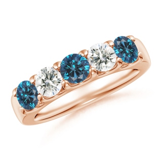 4.2mm AAA Prong-Set White and Enhanced Blue Diamond Half Eternity Ring in Rose Gold