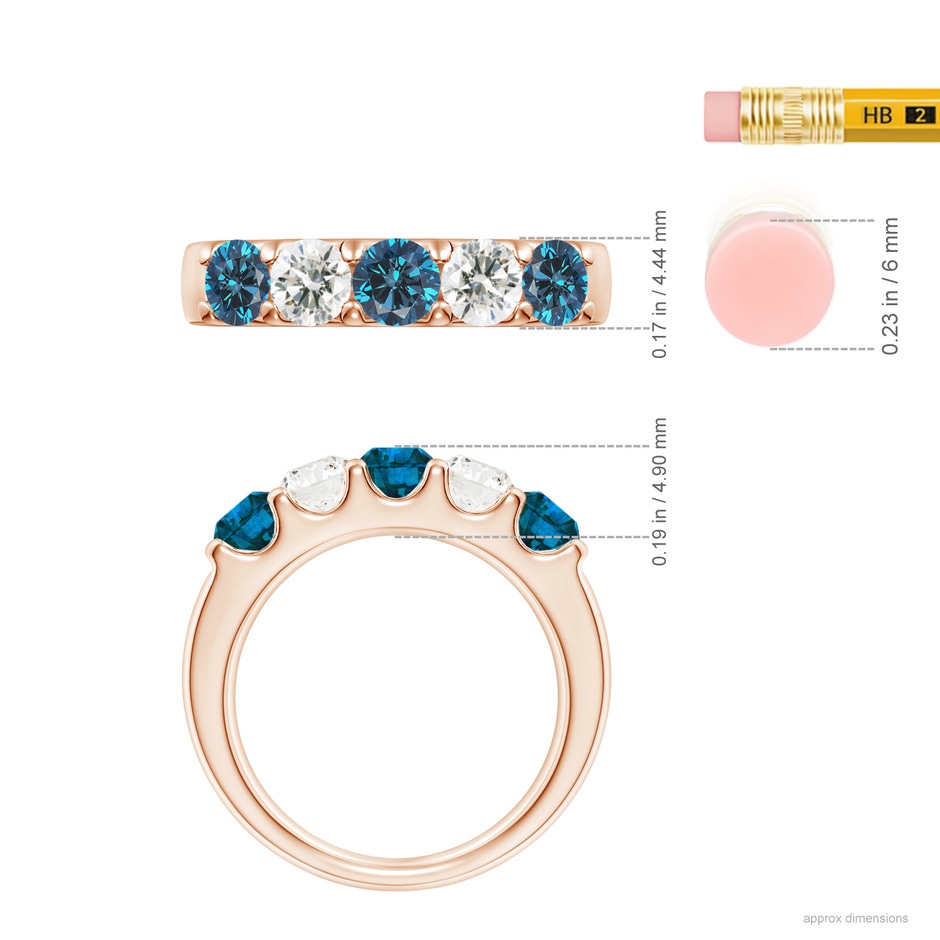 4.2mm AAA Prong-Set White and Enhanced Blue Diamond Half Eternity Ring in Rose Gold ruler