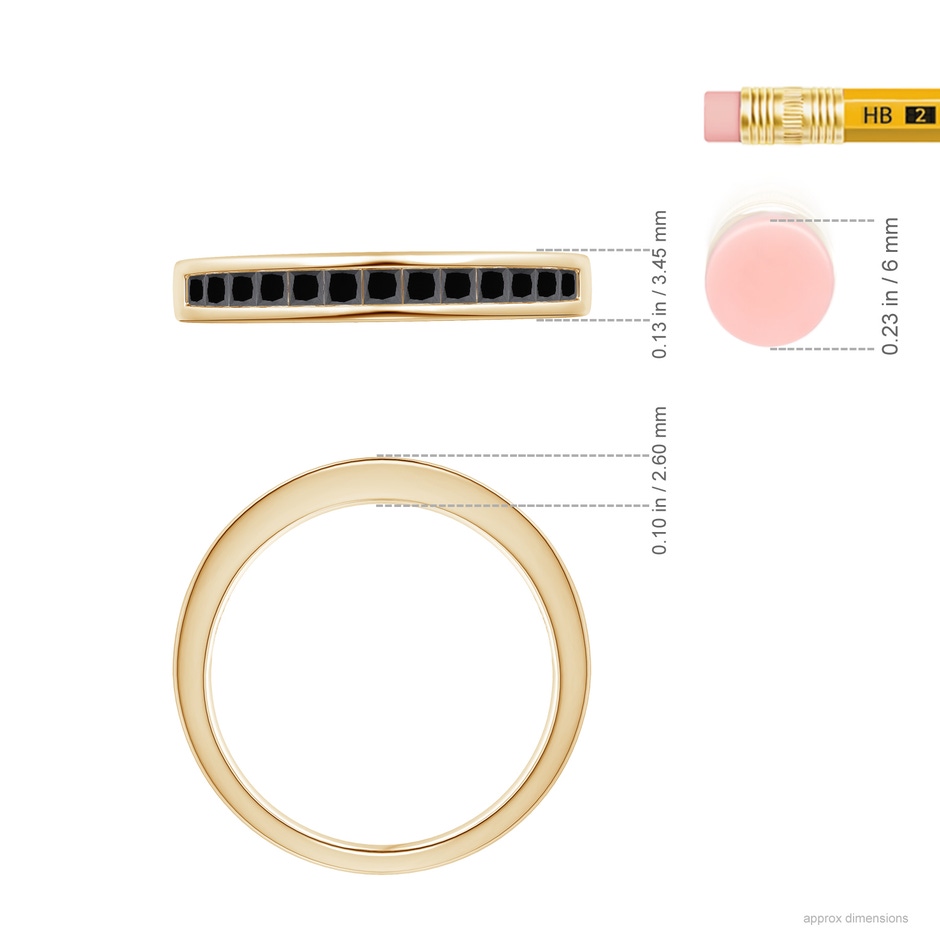 1.8mm AA Channel Set Princess Enhanced Black Diamond Half Eternity Ring in Yellow Gold ruler