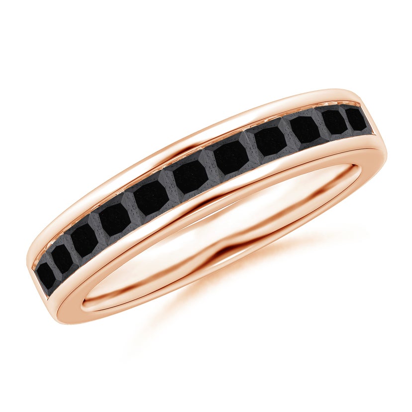 Channel Set Princess Enhanced Black Diamond Half Eternity Ring - Main Image