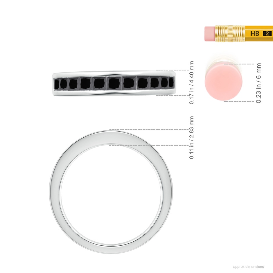 2.4mm AA Channel Set Princess Enhanced Black Diamond Half Eternity Ring in P950 Platinum ruler