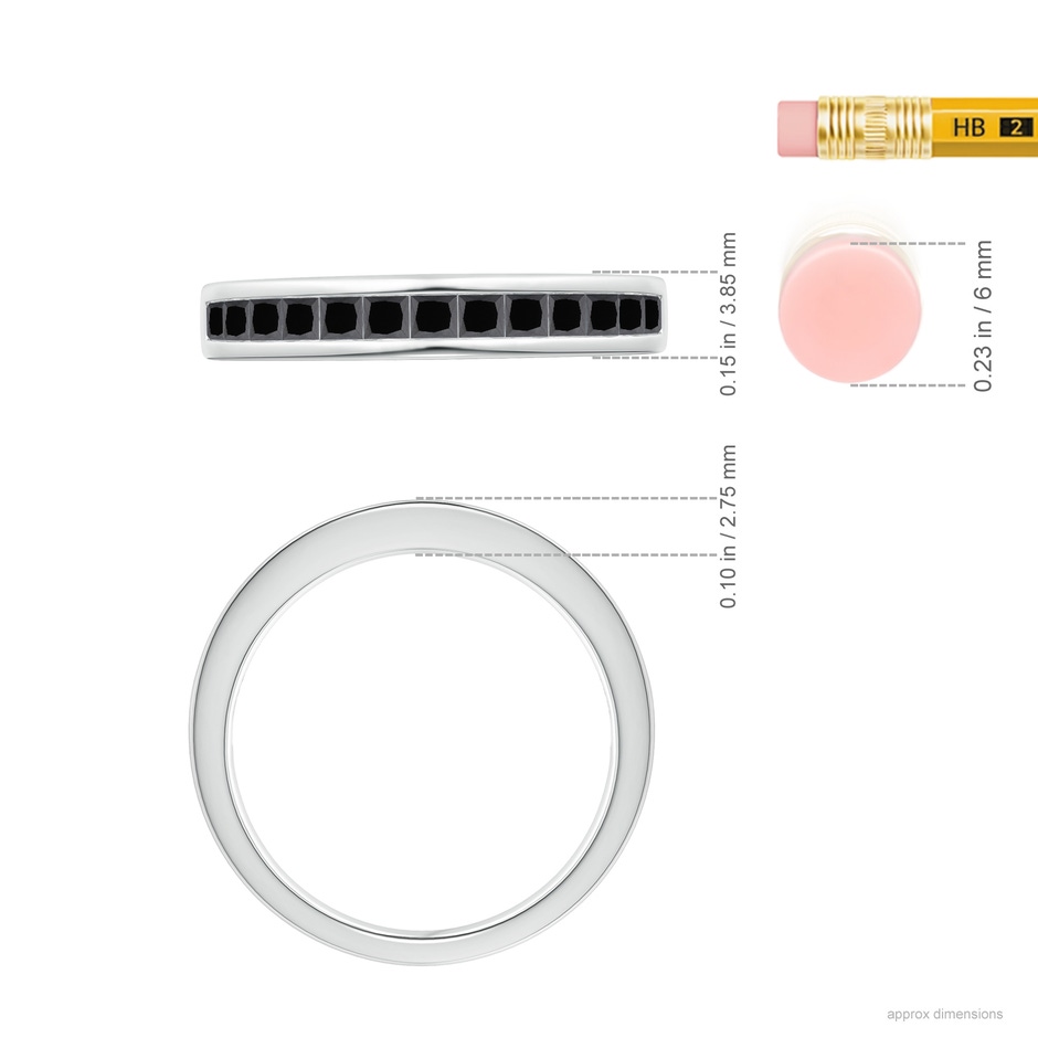 2mm AA Channel Set Princess Enhanced Black Diamond Half Eternity Ring in White Gold ruler