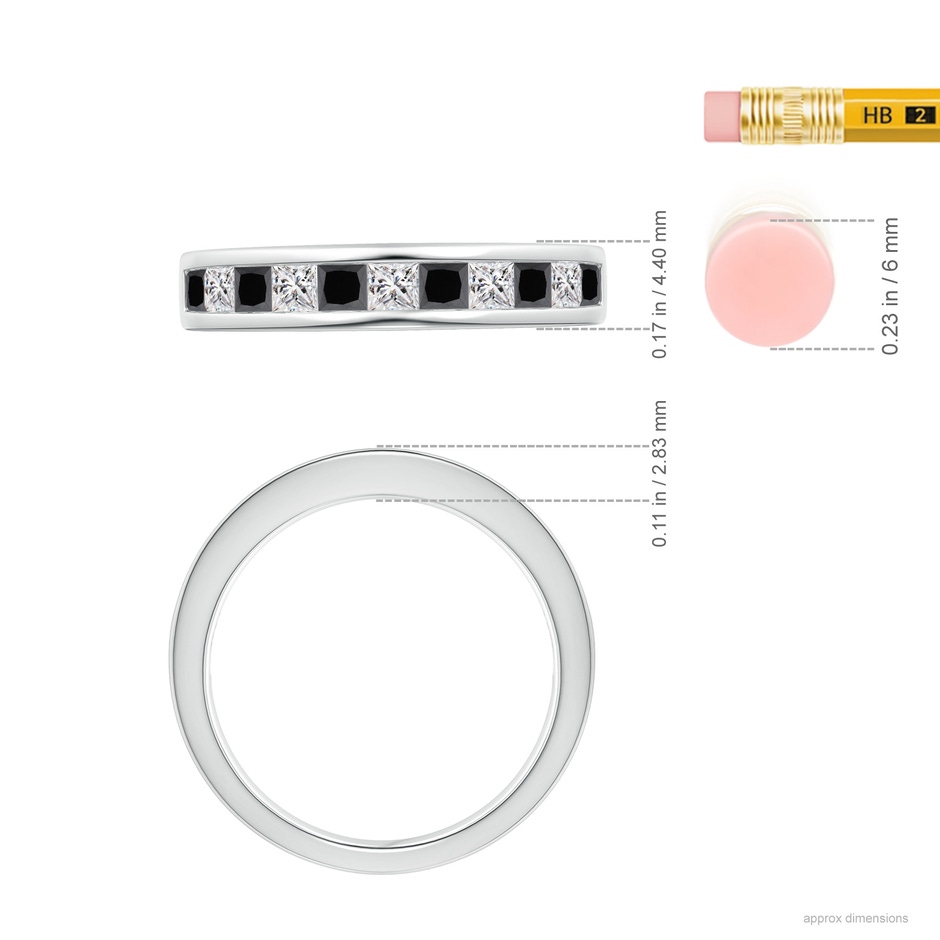 2.4mm AA Princess-Cut White & Enhanced Black Diamond Half Eternity Ring in White Gold ruler