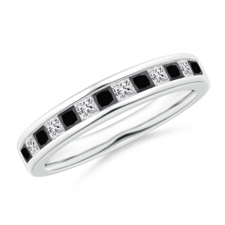 2mm AA Princess-Cut White & Enhanced Black Diamond Half Eternity Ring in White Gold