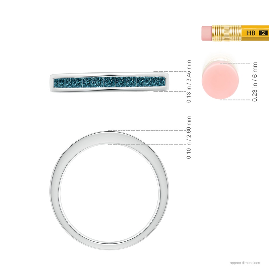1.8mm AA Channel Set Princess Enhanced Blue Diamond Half Eternity Ring in P950 Platinum ruler
