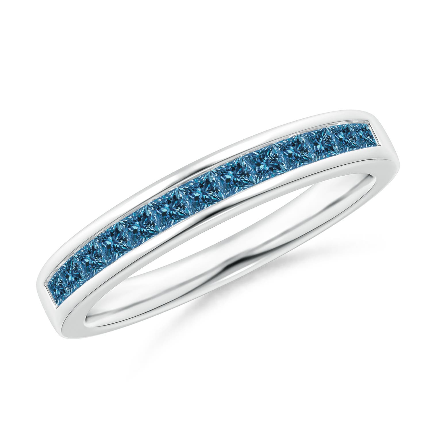 1.8mm AAA Channel Set Princess Enhanced Blue Diamond Half Eternity Ring in P950 Platinum