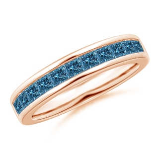 2.4mm AAA Channel Set Princess Enhanced Blue Diamond Half Eternity Ring in 18K Rose Gold