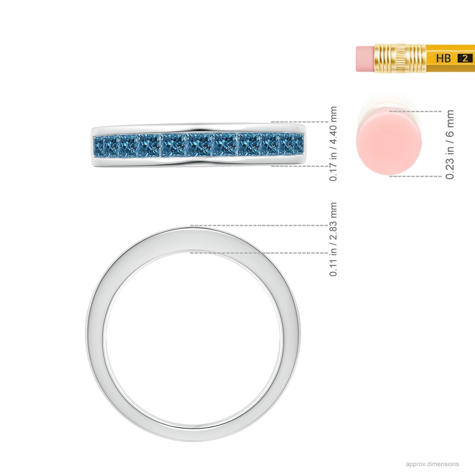 2.4mm AAA Channel Set Princess Enhanced Blue Diamond Half Eternity Ring in 18K White Gold ruler