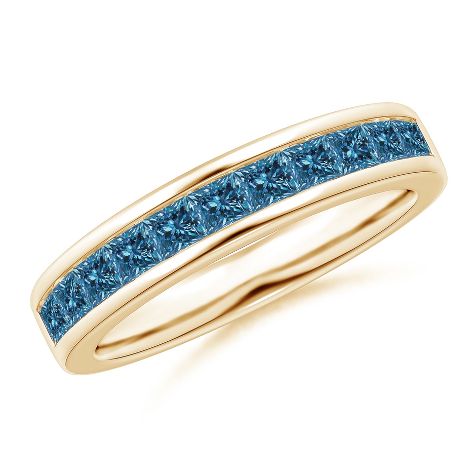 2.4mm AAA Channel Set Princess Enhanced Blue Diamond Half Eternity Ring in 18K Yellow Gold 
