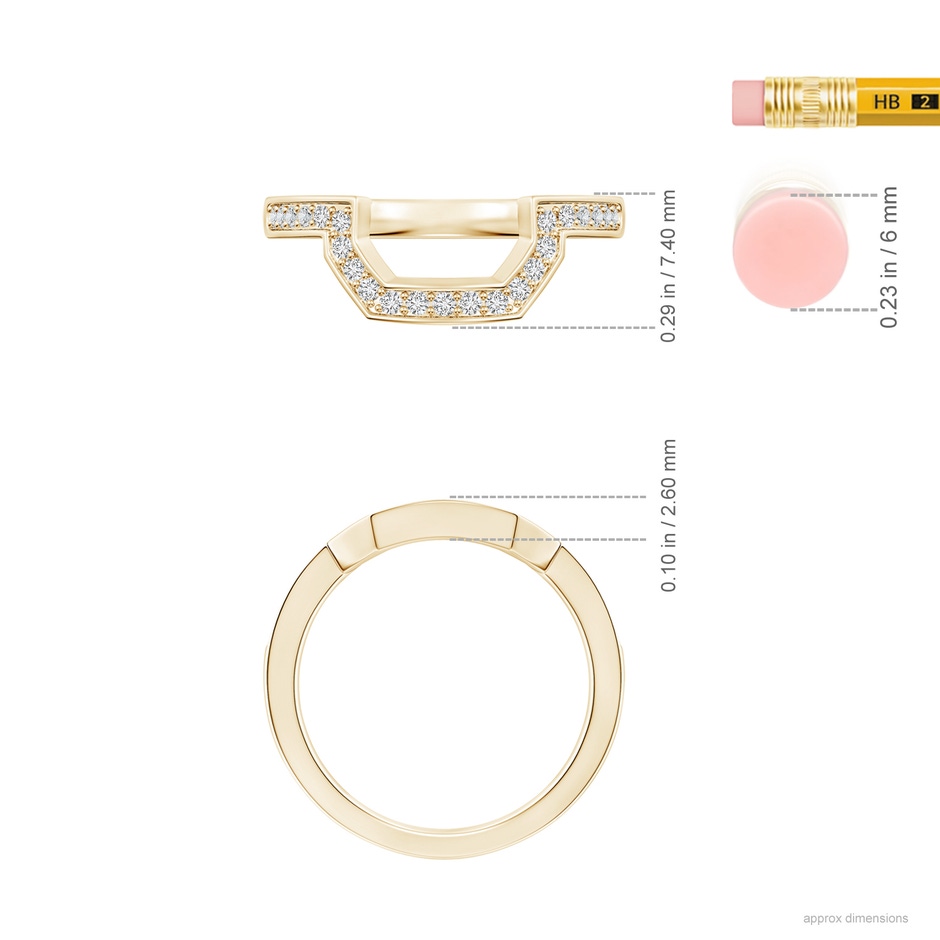 1.3mm HSI2 Pave-Set Diamond Contoured Women's Wedding Ring in Yellow Gold ruler