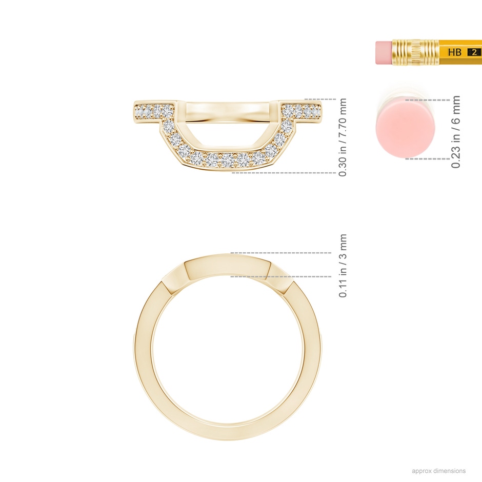 1.5mm HSI2 Pave-Set Diamond Contoured Women's Wedding Ring in 18K Yellow Gold ruler