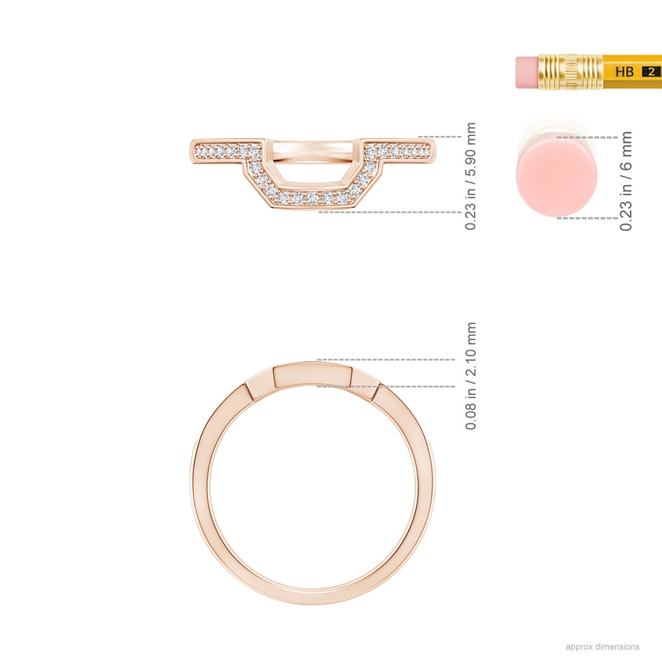 1mm GHVS Pave-Set Diamond Contoured Women's Wedding Ring in Rose Gold ruler