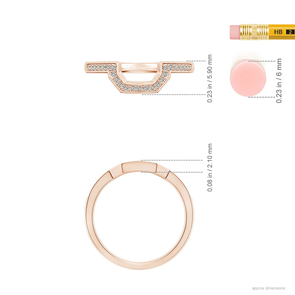 1mm JI2 Pave-Set Diamond Contoured Women's Wedding Ring in Rose Gold ruler