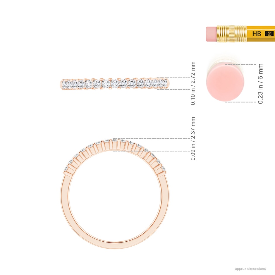 1.5mm GVS2 Princess Diamond Semi Eternity Classic Wedding Ring in Rose Gold ruler