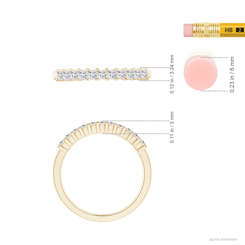 1.9mm HSI2 Princess Diamond Semi Eternity Classic Wedding Ring in Yellow Gold ruler