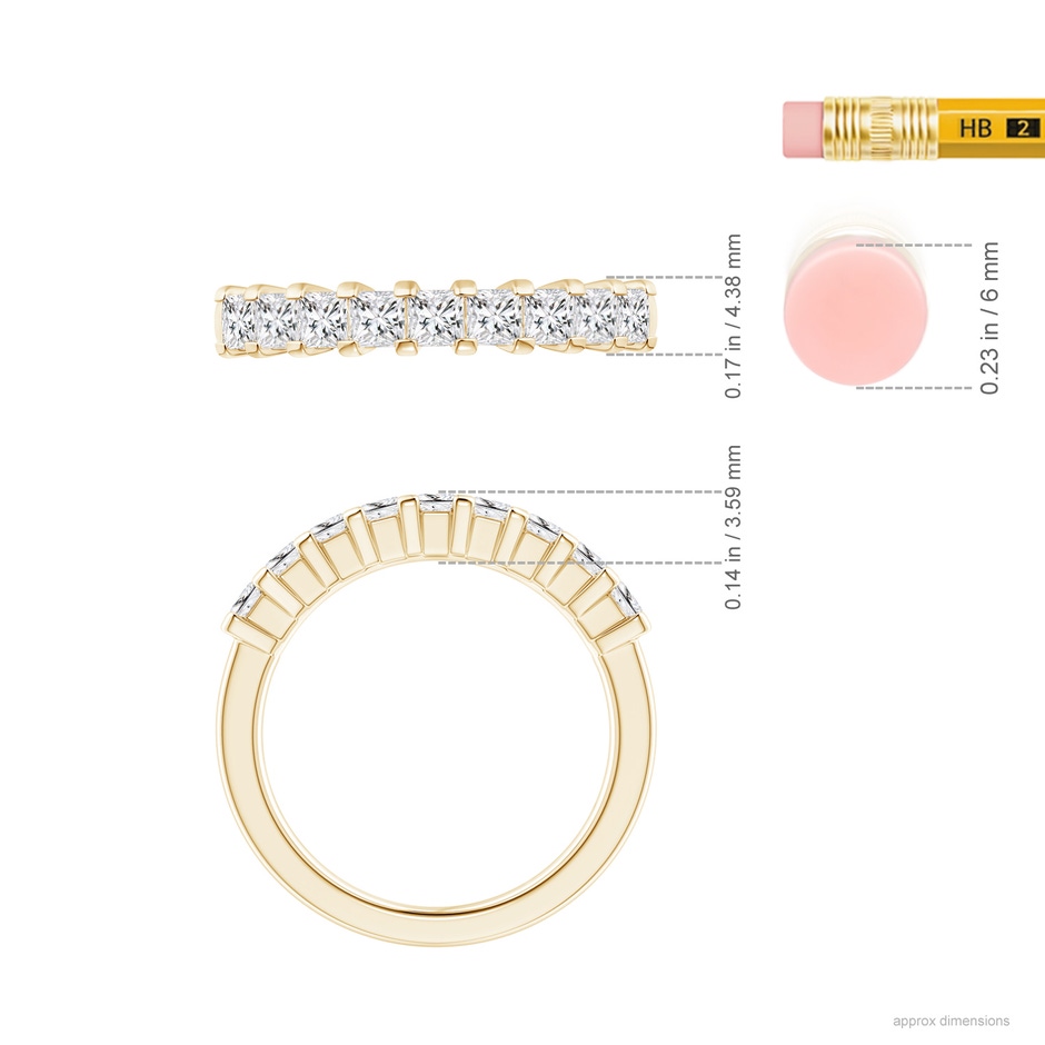 2.6mm HSI2 Princess Diamond Semi Eternity Classic Wedding Ring in 18K Yellow Gold ruler