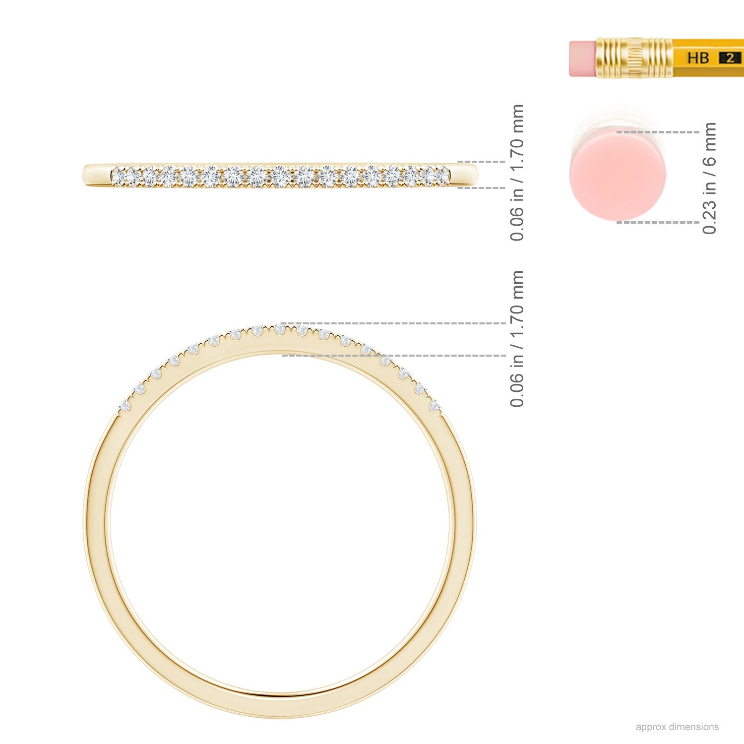 1.1mm GVS2 Fishtail Set Diamond Semi Eternity Wedding Ring for Her in 18K Yellow Gold - ruler