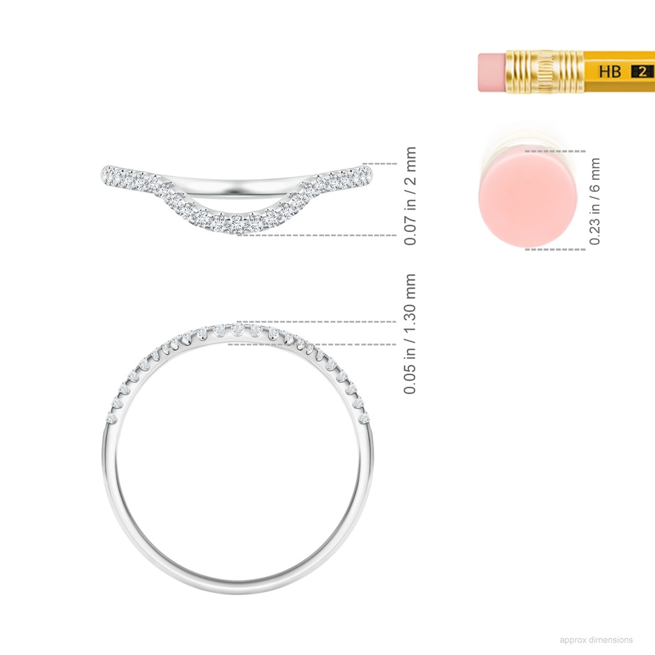 1.1mm GVS2 Prong Set Diamond Curved Wedding Ring for Women in 18K White Gold ruler