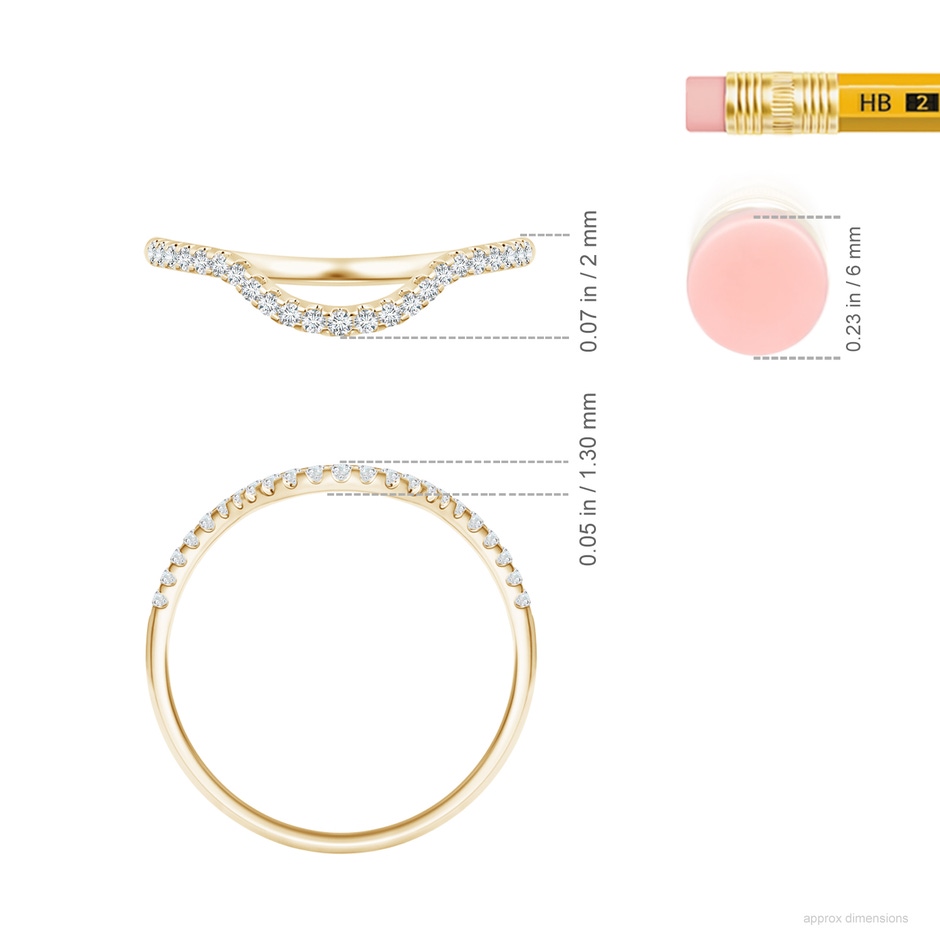 1.1mm GVS2 Prong Set Diamond Curved Wedding Ring for Women in 18K Yellow Gold ruler