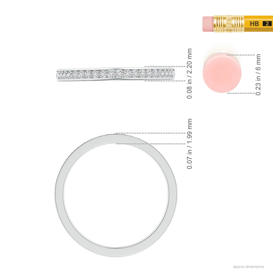 1.2mm HSI2 Pave Set Half Eternity Women's Diamond Wedding Ring in White Gold ruler