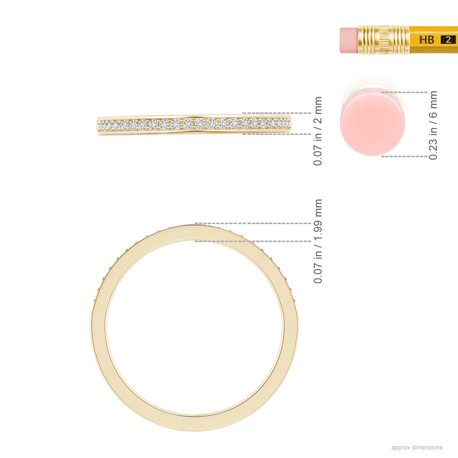 1mm HSI2 Pave Set Half Eternity Women's Diamond Wedding Ring in Yellow Gold ruler