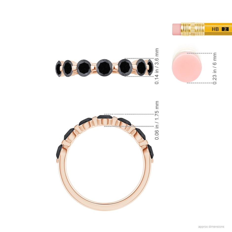 3.6mm A Floating Enhanced Black Diamond Semi Eternity Wedding Ring for Her in 18K Rose Gold ruler