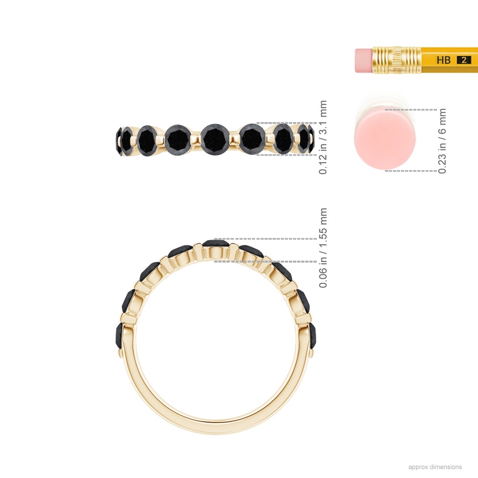 3mm A Floating Enhanced Black Diamond Semi Eternity Wedding Ring for Her in 18K Yellow Gold ruler