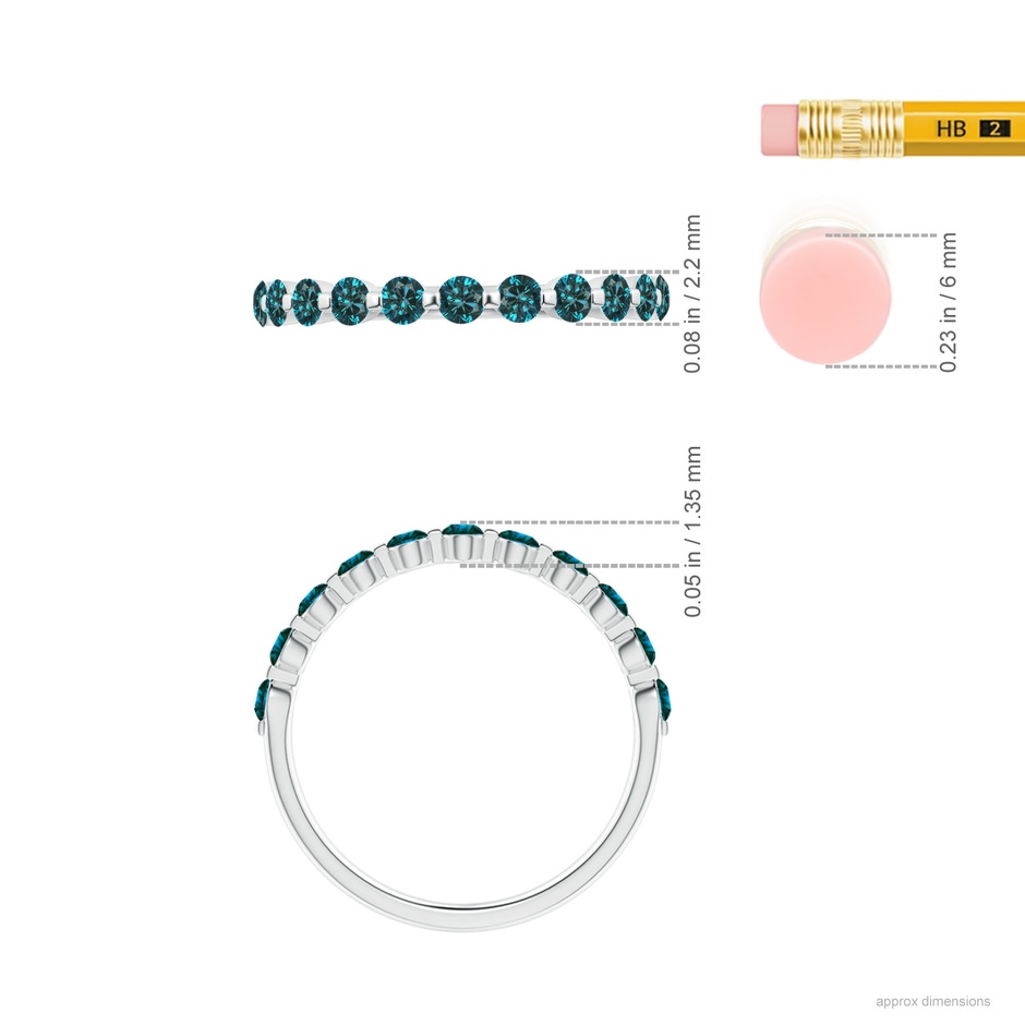 2.2mm AA Floating Enhanced Blue Diamond Semi Eternity Wedding Ring for Her in P950 Platinum ruler