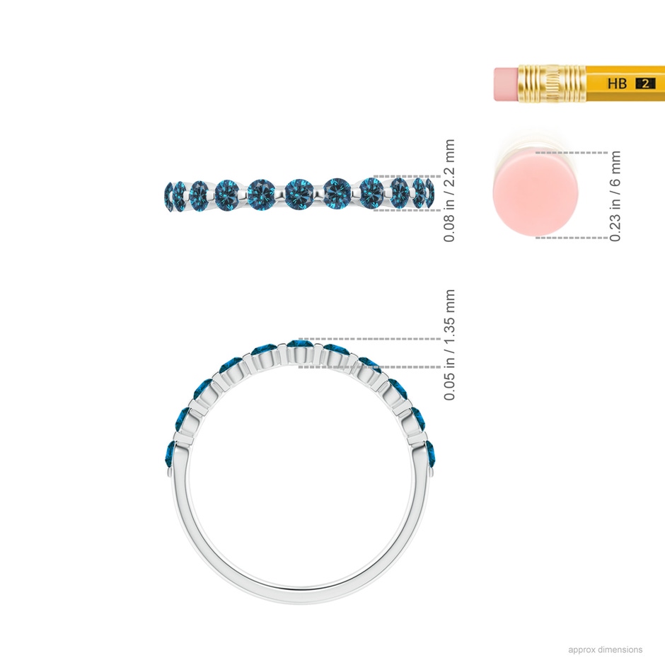 2.2mm AAA Floating Enhanced Blue Diamond Semi Eternity Wedding Ring for Her in P950 Platinum ruler