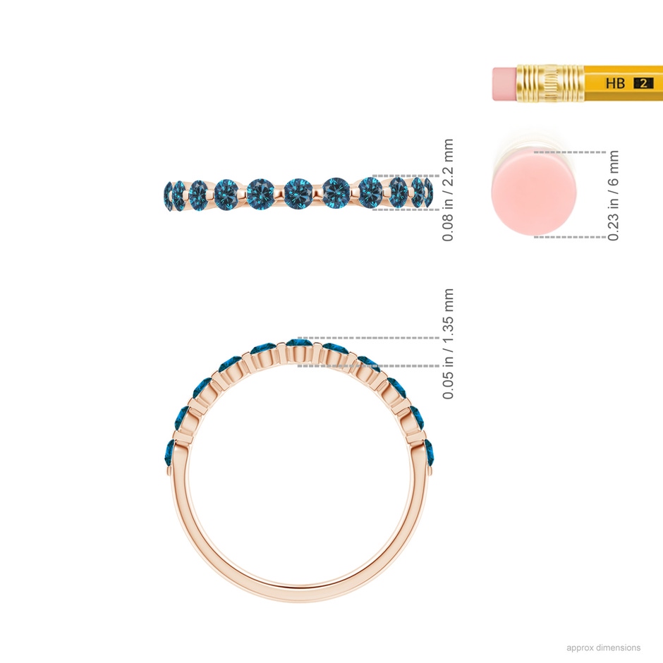 2.2mm AAA Floating Enhanced Blue Diamond Semi Eternity Wedding Ring for Her in Rose Gold ruler