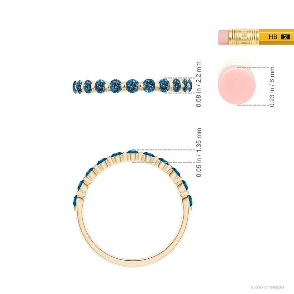 2.2mm AAA Floating Enhanced Blue Diamond Semi Eternity Wedding Ring for Her in Yellow Gold ruler