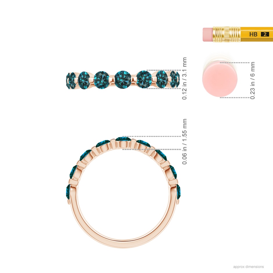3mm AA Floating Enhanced Blue Diamond Semi Eternity Wedding Ring for Her in Rose Gold ruler