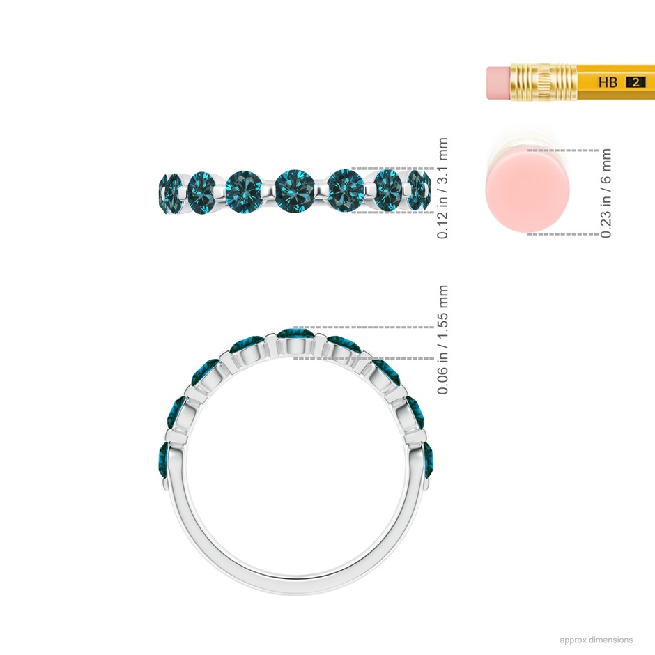 3mm AA Floating Enhanced Blue Diamond Semi Eternity Wedding Ring for Her in White Gold ruler