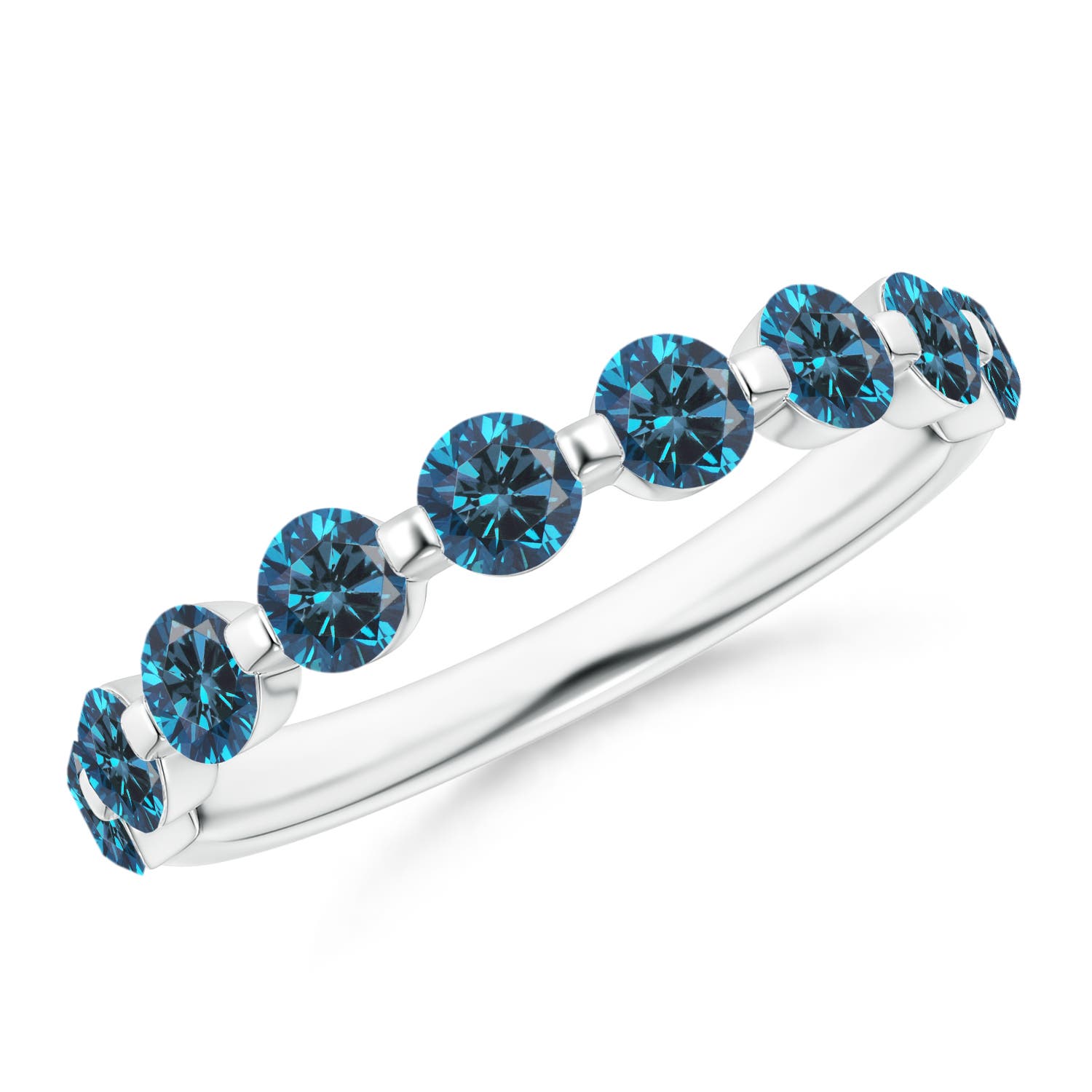 3mm AAA Floating Enhanced Blue Diamond Semi Eternity Wedding Ring for Her in P950 Platinum