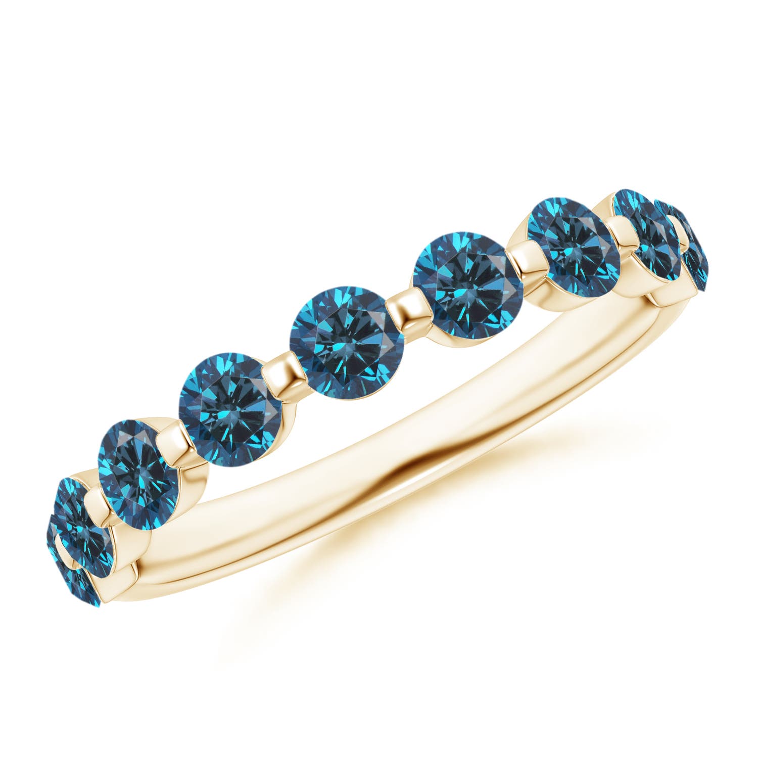 3mm AAA Floating Enhanced Blue Diamond Semi Eternity Wedding Ring for Her in Yellow Gold