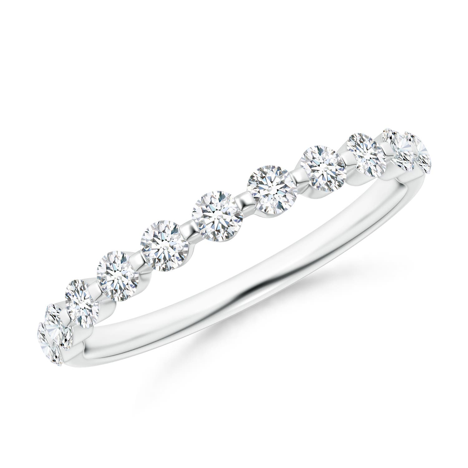 2.2mm GVS2 Floating Round Diamond Semi Eternity Wedding Ring for Her in 18K White Gold