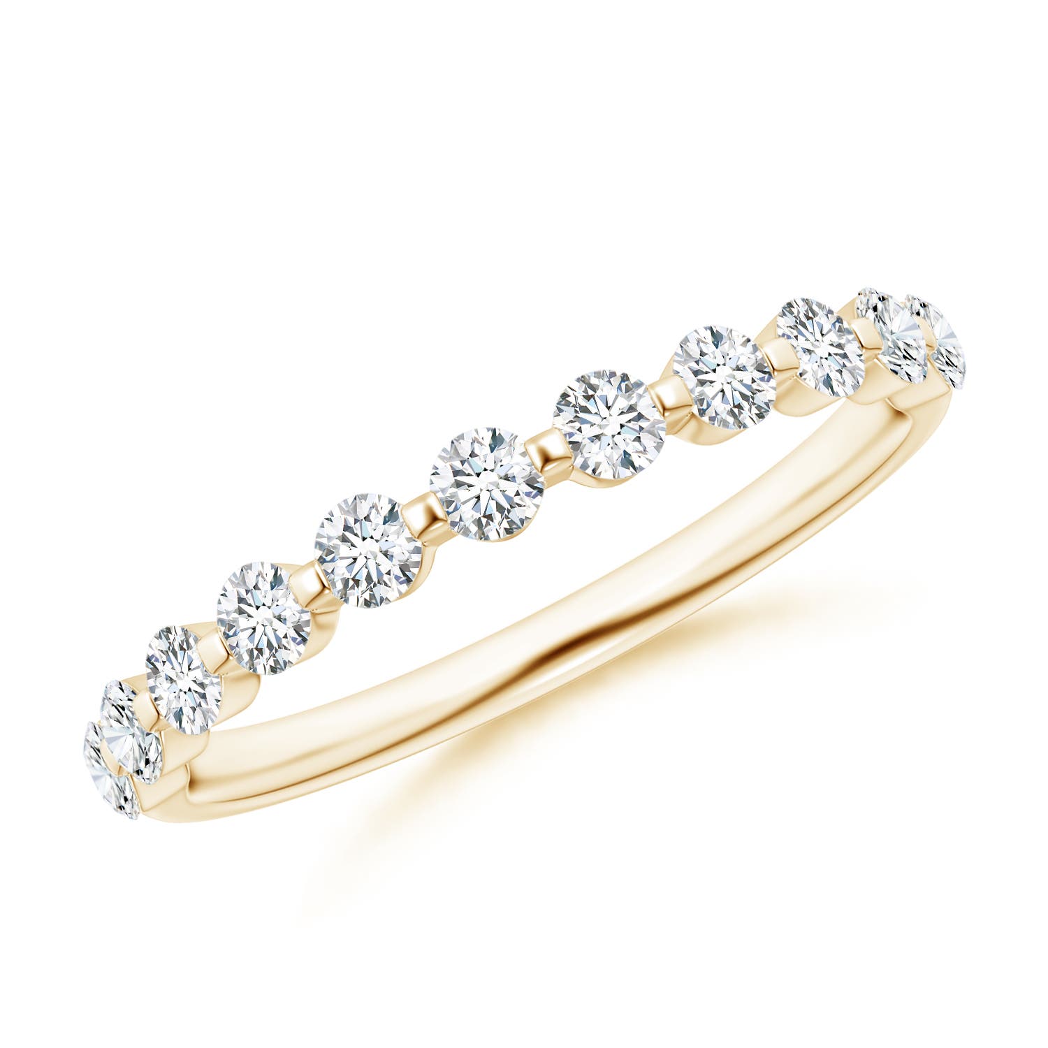 2.2mm GVS2 Floating Round Diamond Semi Eternity Wedding Ring for Her in 18K Yellow Gold