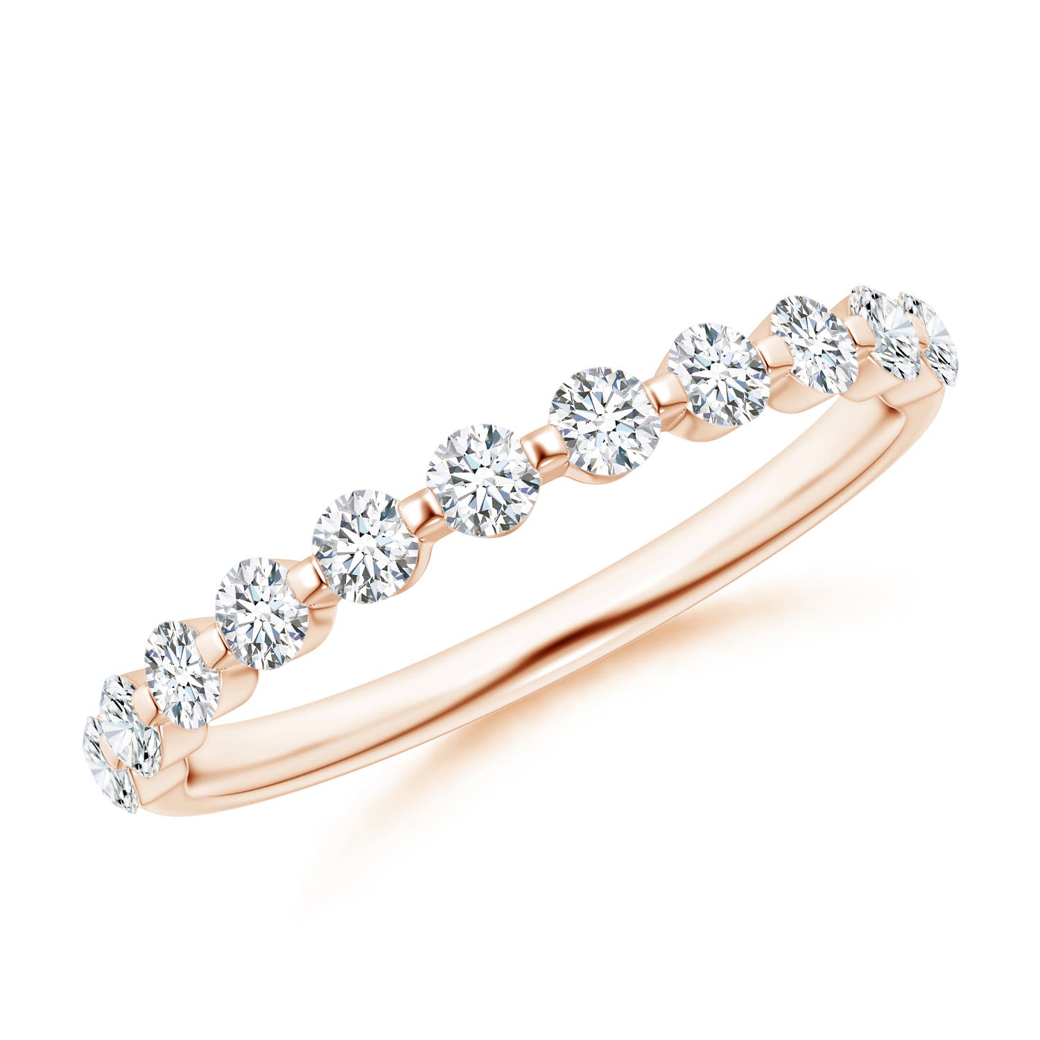 2.2mm GVS2 Floating Round Diamond Semi Eternity Wedding Ring for Her in Rose Gold