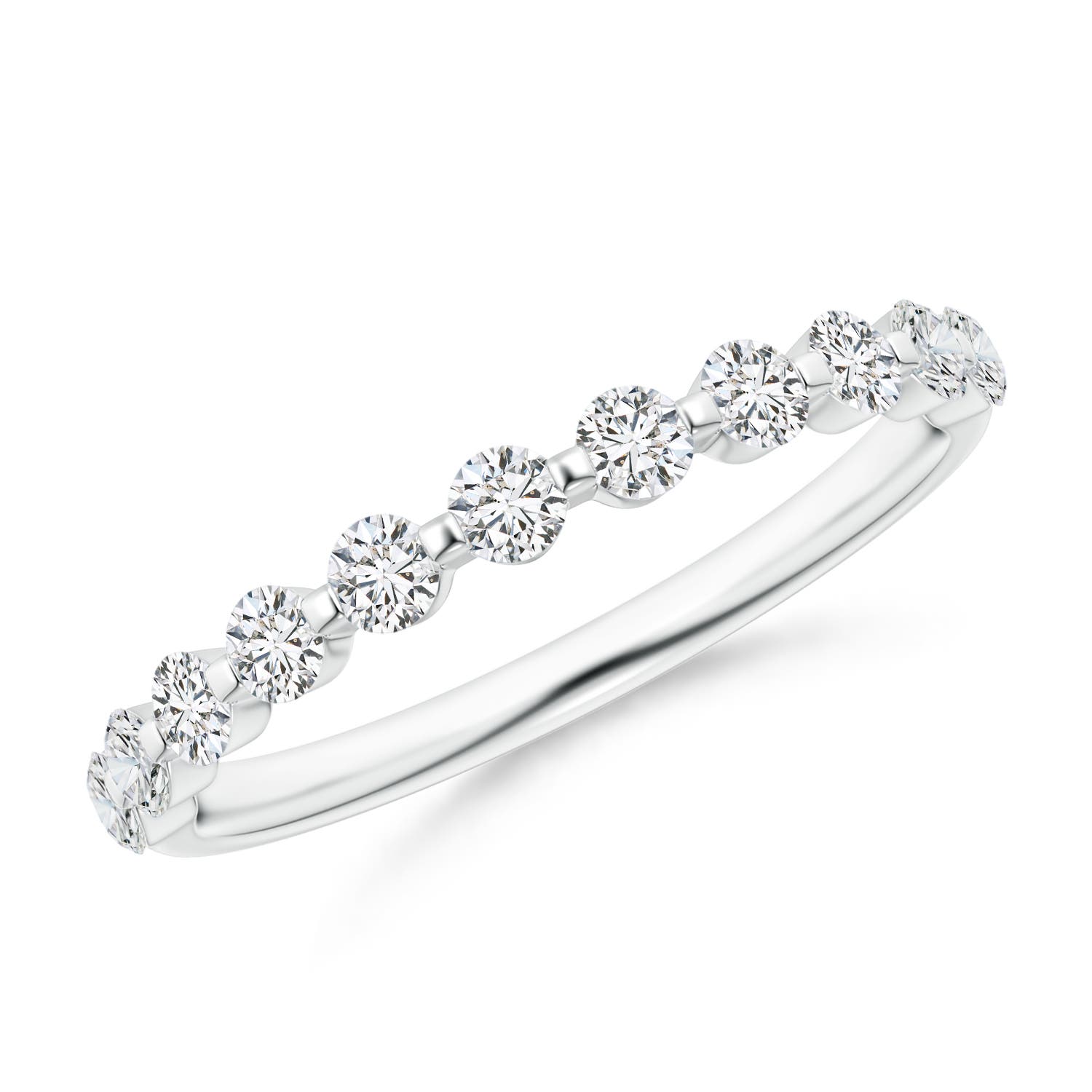2.2mm HSI2 Floating Round Diamond Semi Eternity Wedding Ring for Her in 18K White Gold