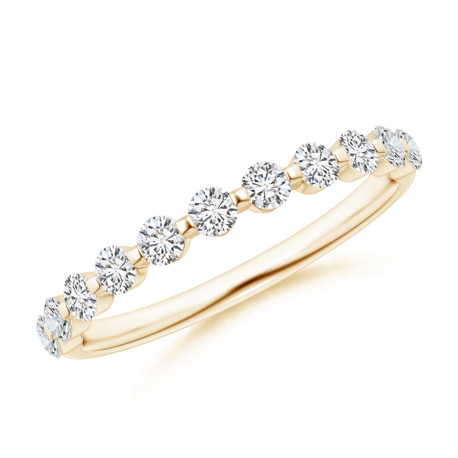 2.2mm HSI2 Floating Round Diamond Semi Eternity Wedding Ring for Her in 18K Yellow Gold