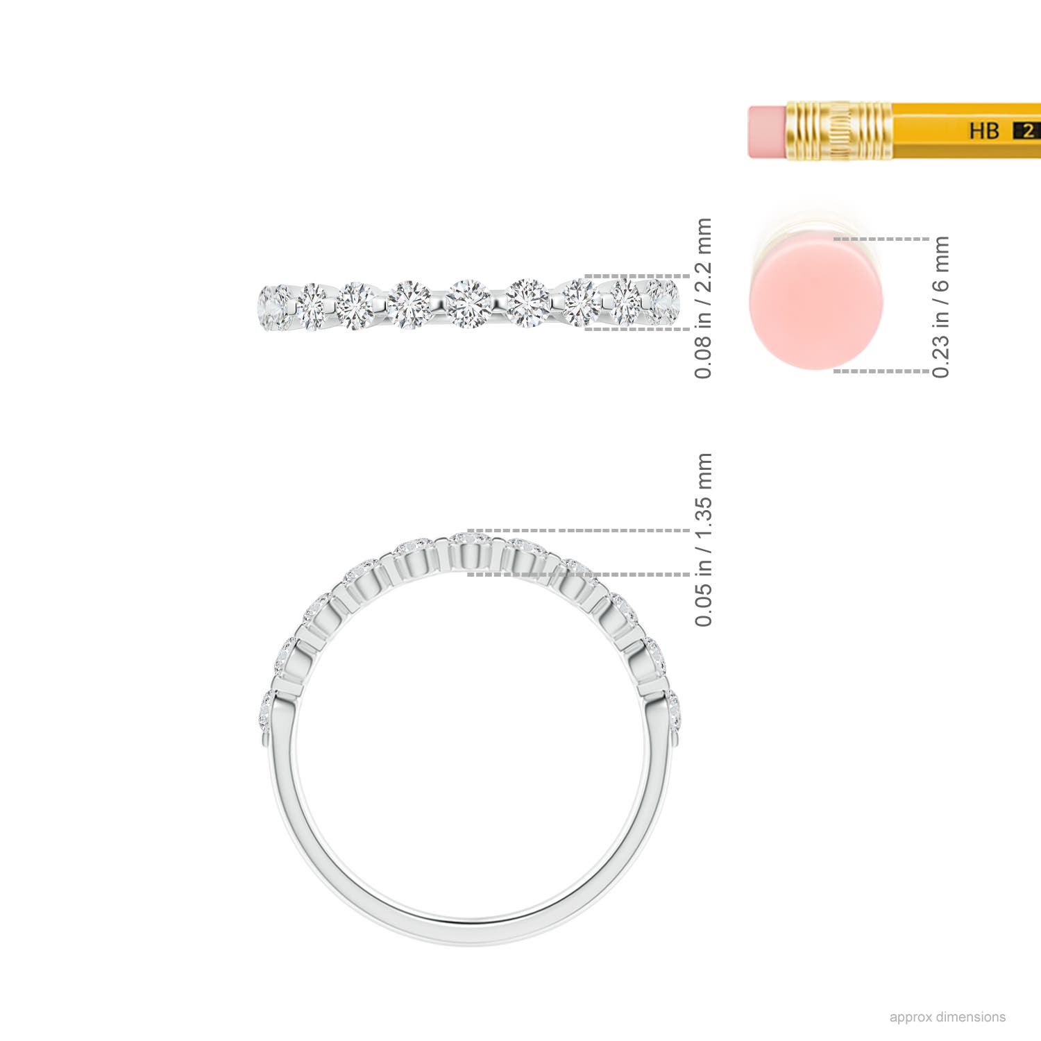 2.2mm HSI2 Floating Round Diamond Semi Eternity Wedding Ring for Her in White Gold - ruler