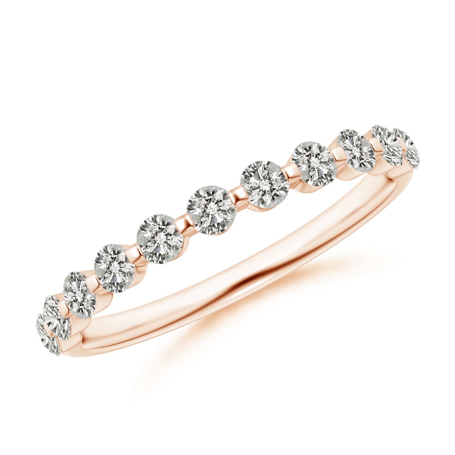2.2mm KI3 Floating Round Diamond Semi Eternity Wedding Ring for Her in Rose Gold