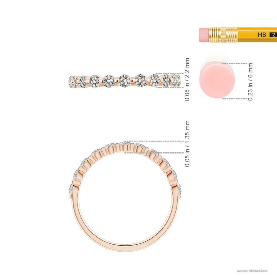 2.2mm KI3 Floating Round Diamond Semi Eternity Wedding Ring for Her in Rose Gold ruler