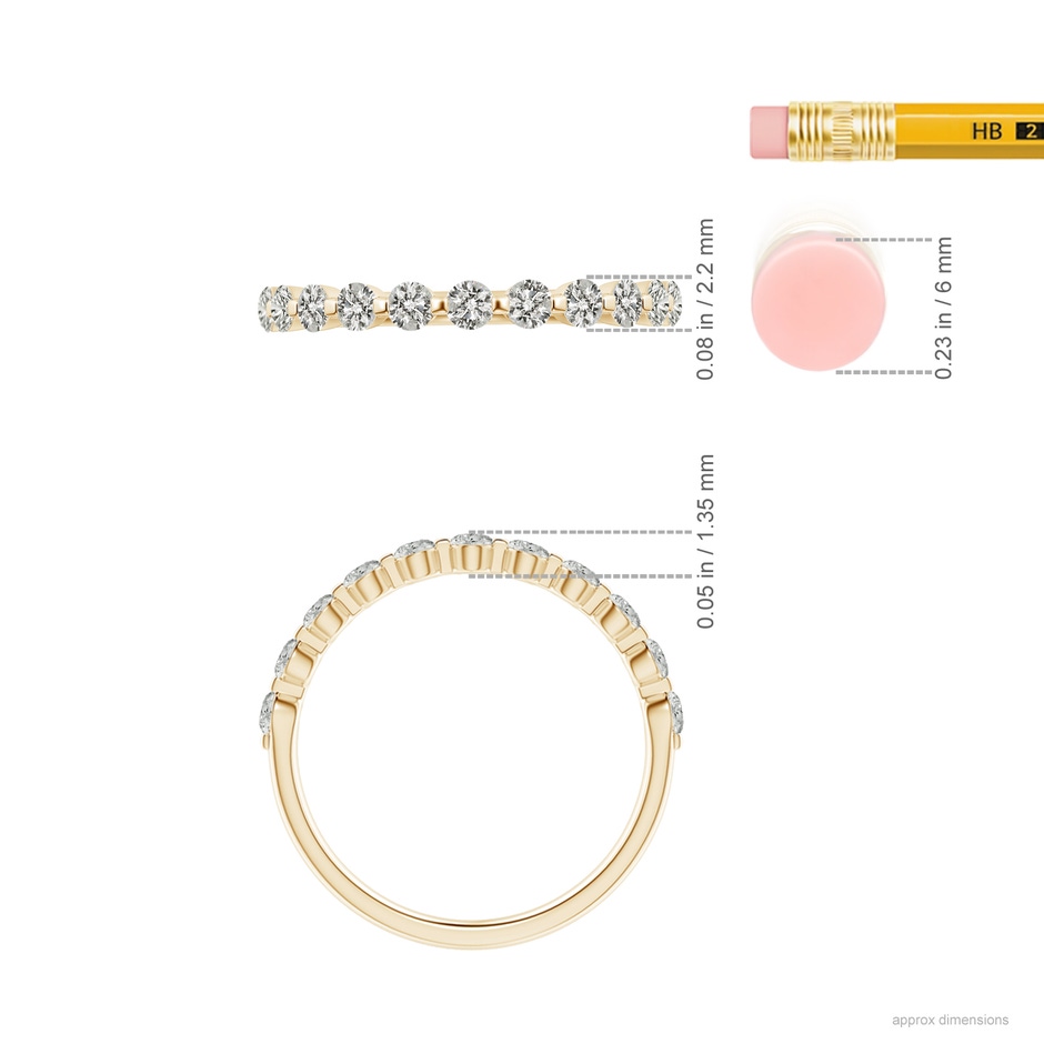 2.2mm KI3 Floating Round Diamond Semi Eternity Wedding Ring for Her in Yellow Gold ruler