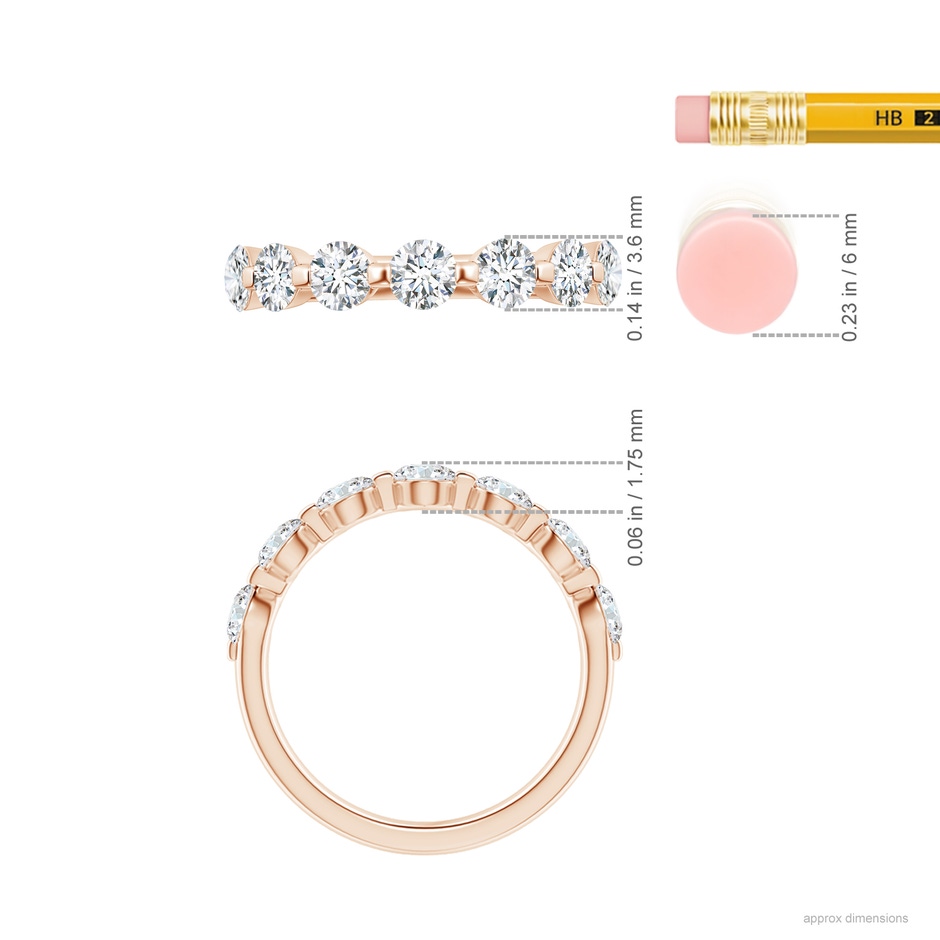 3.6mm GVS2 Floating Round Diamond Semi Eternity Wedding Ring for Her in 9K Rose Gold ruler