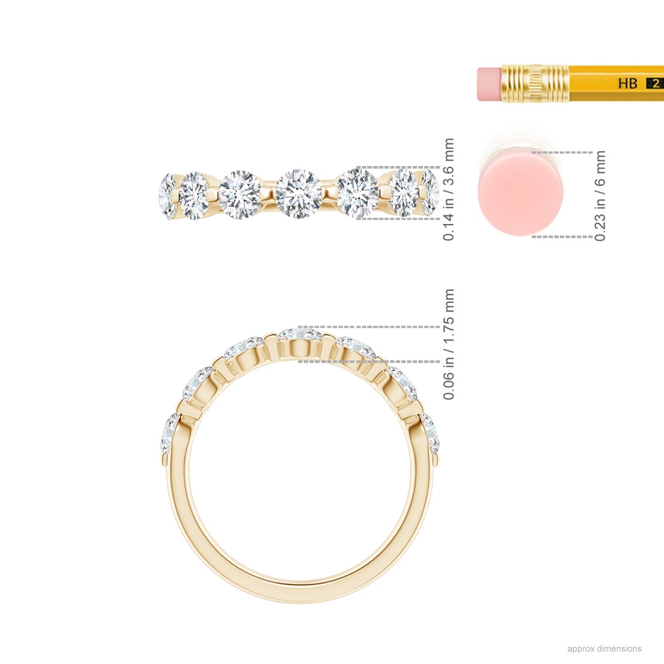 3.6mm GVS2 Floating Round Diamond Semi Eternity Wedding Ring for Her in Yellow Gold ruler