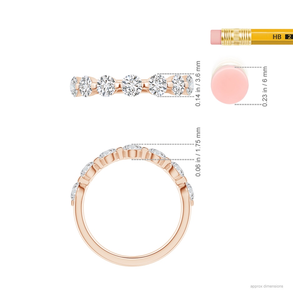 3.6mm HSI2 Floating Round Diamond Semi Eternity Wedding Ring for Her in Rose Gold ruler