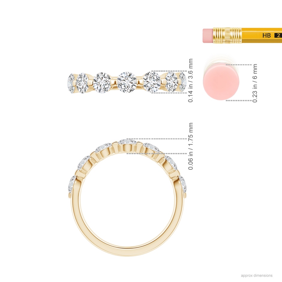 3.6mm HSI2 Floating Round Diamond Semi Eternity Wedding Ring for Her in Yellow Gold ruler